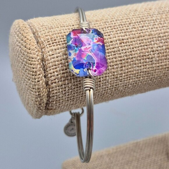 Luca & Danni Dylan Silver Tone Bangle Bracelet Ink Drop Faceted Bead Cute Colorf - Picture 3 of 5